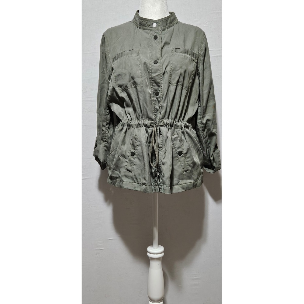 Loft Green Utility Field Jacket Mock Neck Cinched Waist Military Coat Womens L